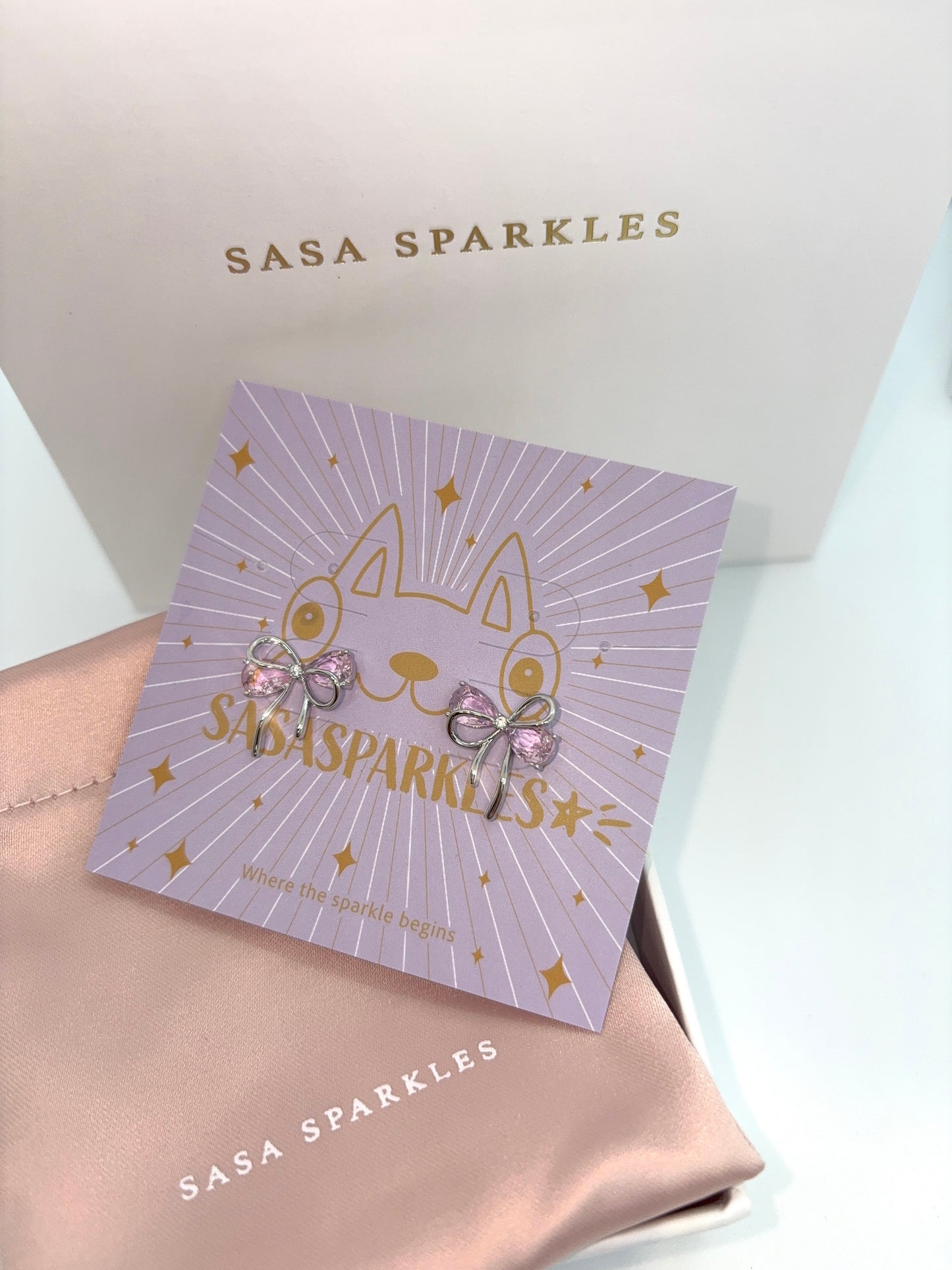 Sparkly Pink Bow Earrings 閃亮粉紅蝴蝶結耳環