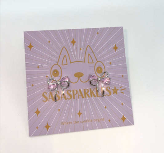 Sparkly Pink Bow Earrings 閃亮粉紅蝴蝶結耳環