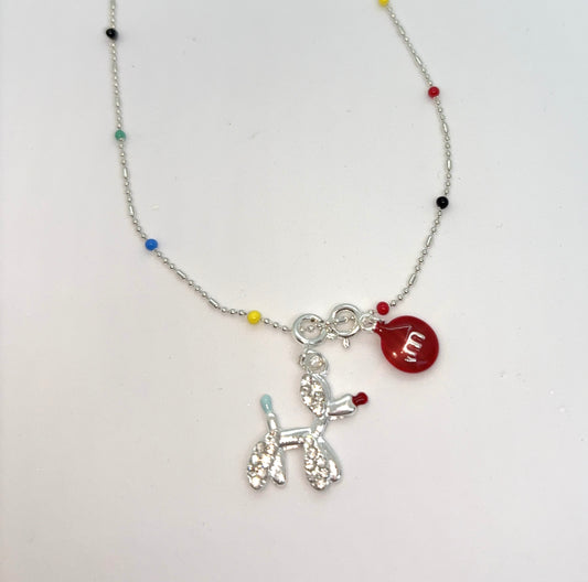Happy Pup Charm Necklace-red